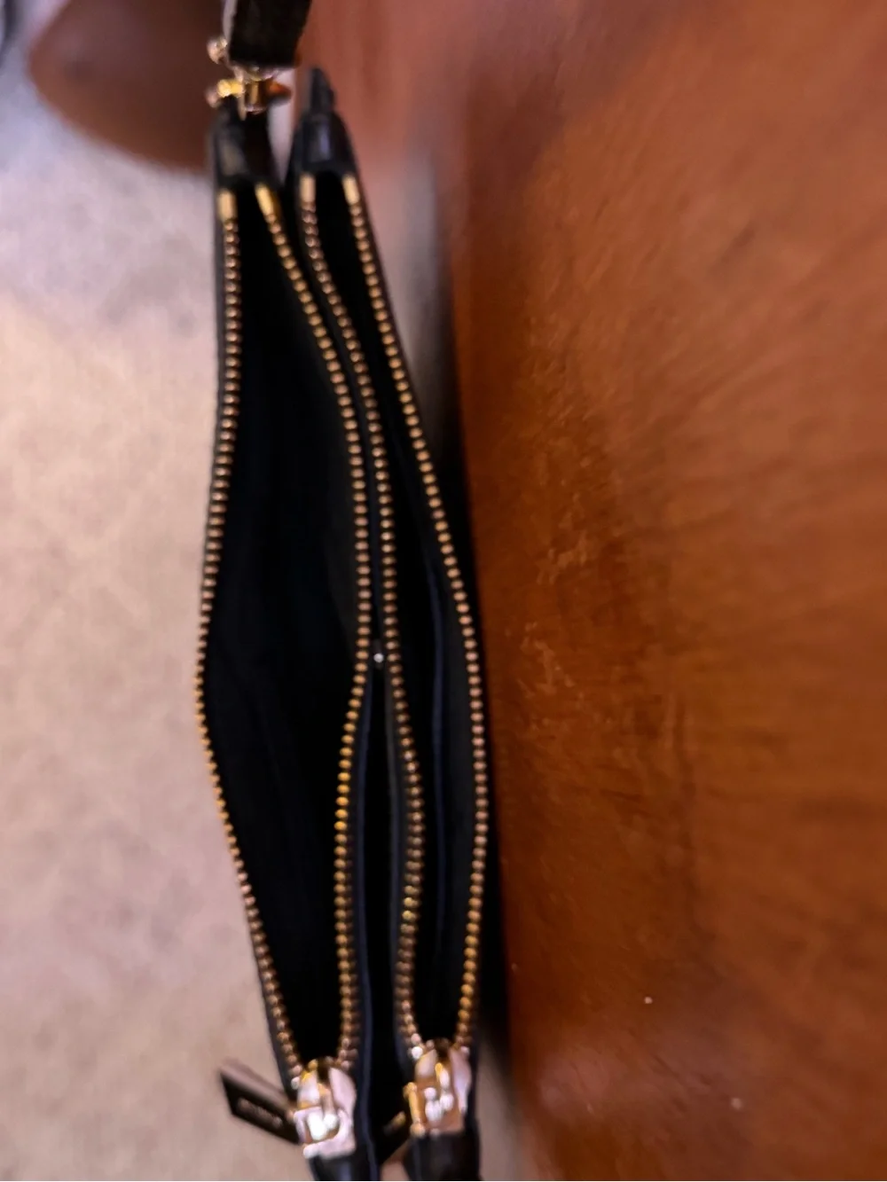 Michael Kors Black Leather Wristlet with Gold Hardware